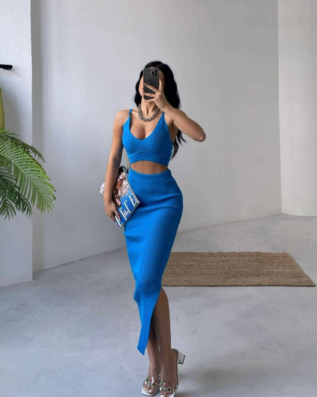 Ibiza Crop Top & Slit Maxi Skirt Set Blue