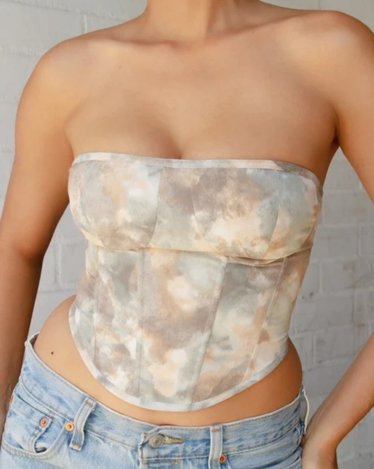 Luna Bustier Tonal Tie Dye Print Sleeveless Asymmetrical Corset Top