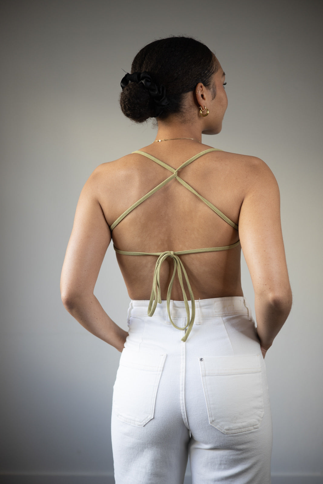 Fashionable Jade Green Corduroy Top Paired with Wide Leg Jeans