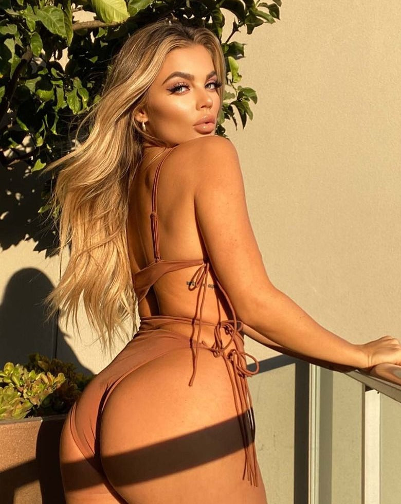 Side Tie Cut Out Swimsuit - Brown