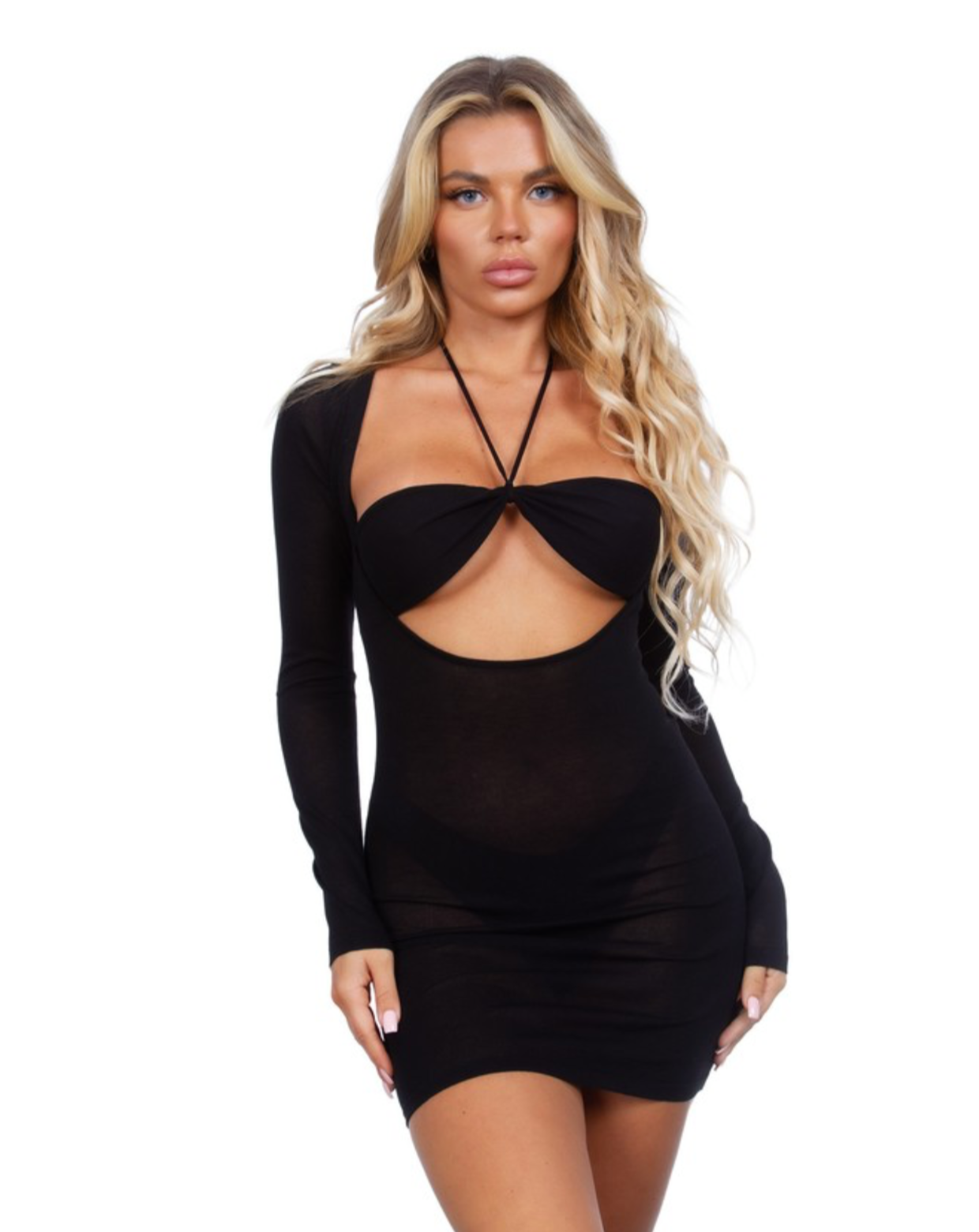 Resort Longsleeve Bodycon Dress Swim Cover Up - Black