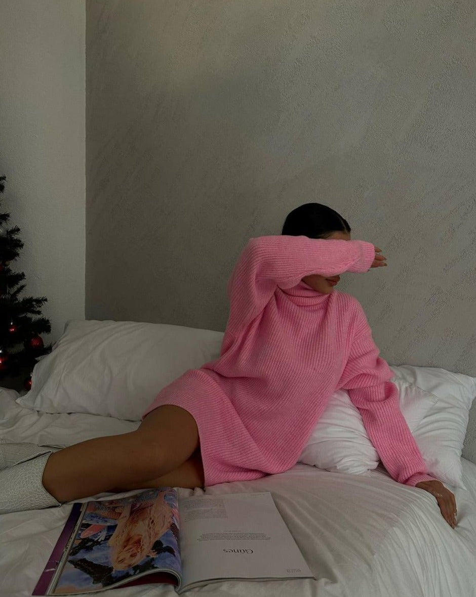 Versatile Kai Pink Oversized Turtleneck Dress, perfect for fall, winter, and spring