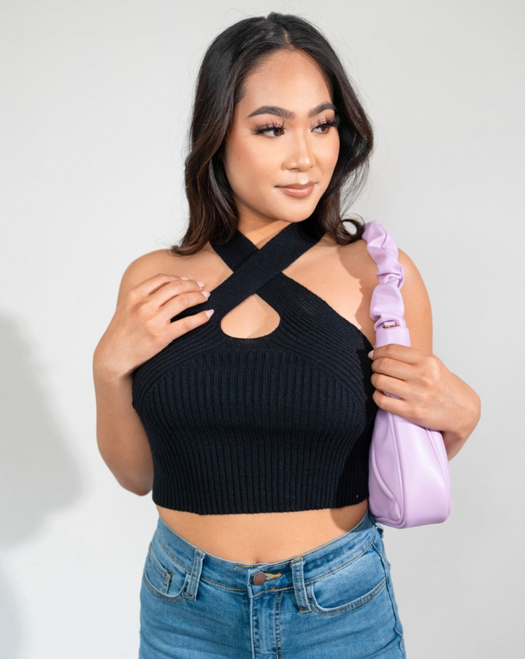 Black Knit Halter Crop Top