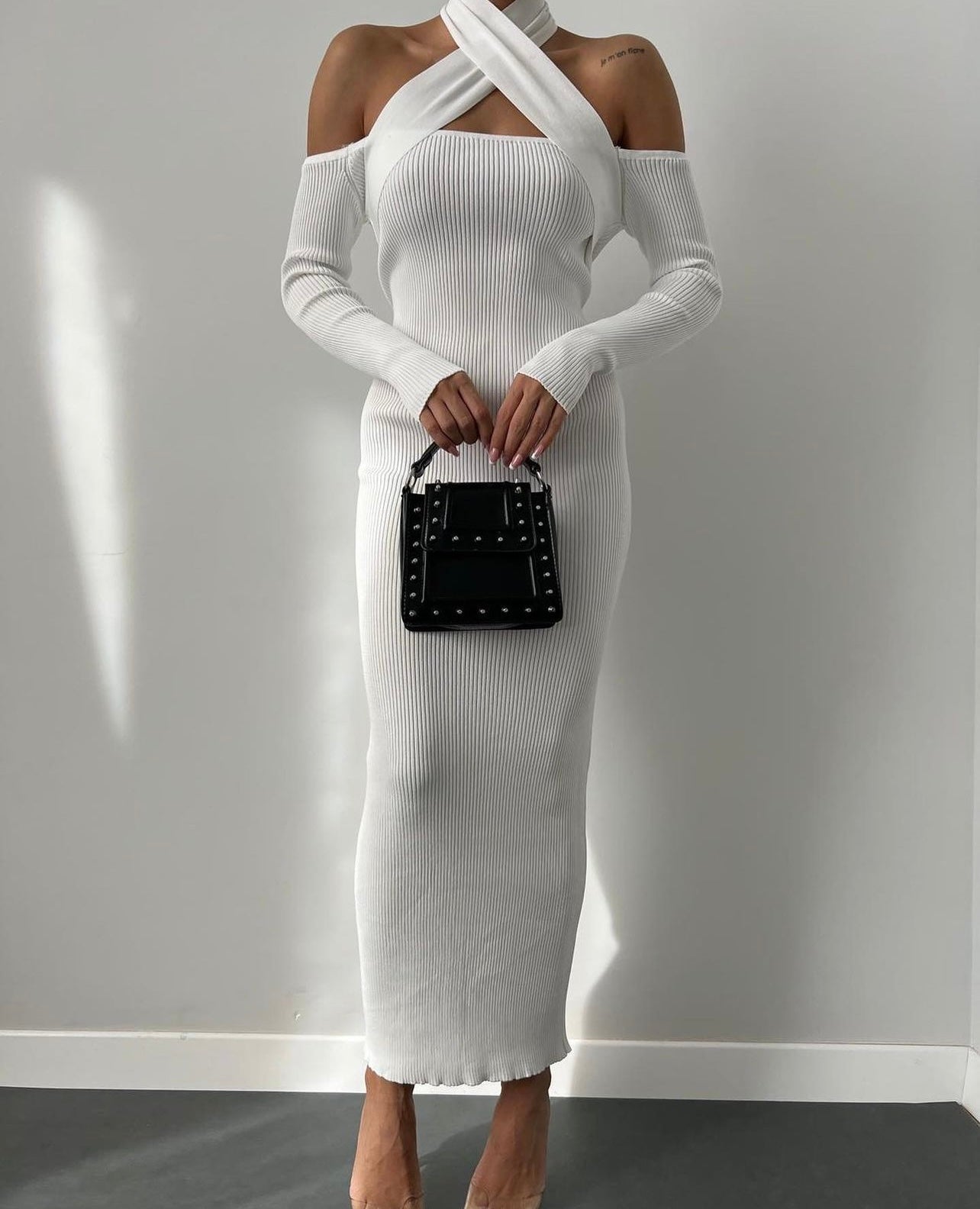 PRE-ORDER Nala Solid Ribbed Knit Maxi Dress - White
