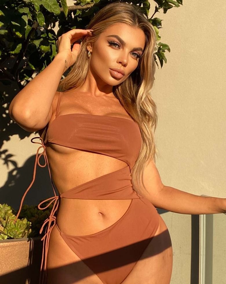 Side Tie Cut Out Swimsuit - Brown