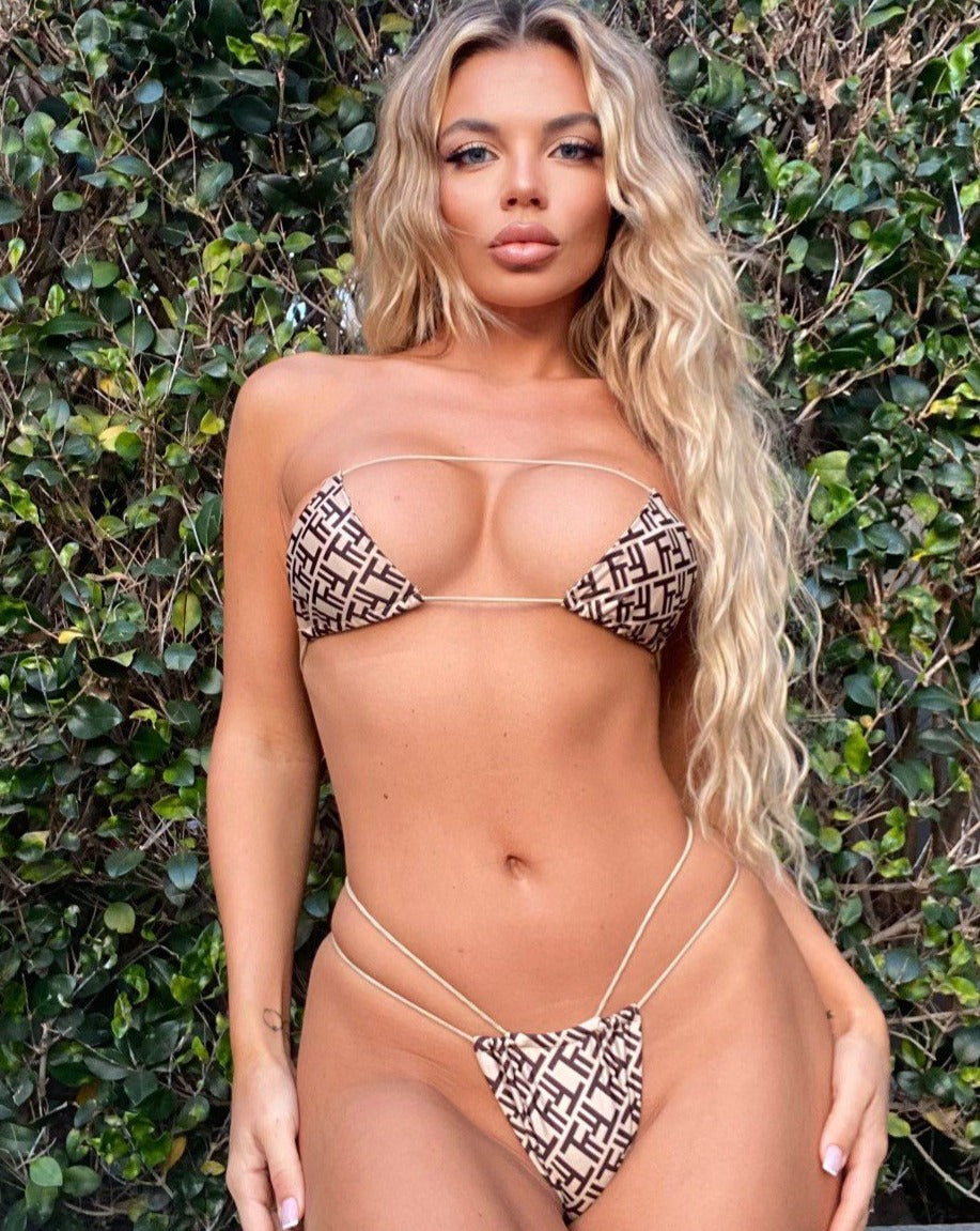 WOMENS SEXY TAN PRINTED TRIANGLE MICRO STRING TWO PIECE SWIM SUIT MUTU WOMENS SEXY TAN PRINTED TRIANGLE MICRO STRING TWO PIECE SWIM SUIT MUTU