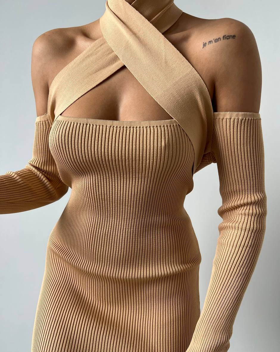 PRE-ORDER Nala Solid Ribbed Knit Maxi Dress - Tan