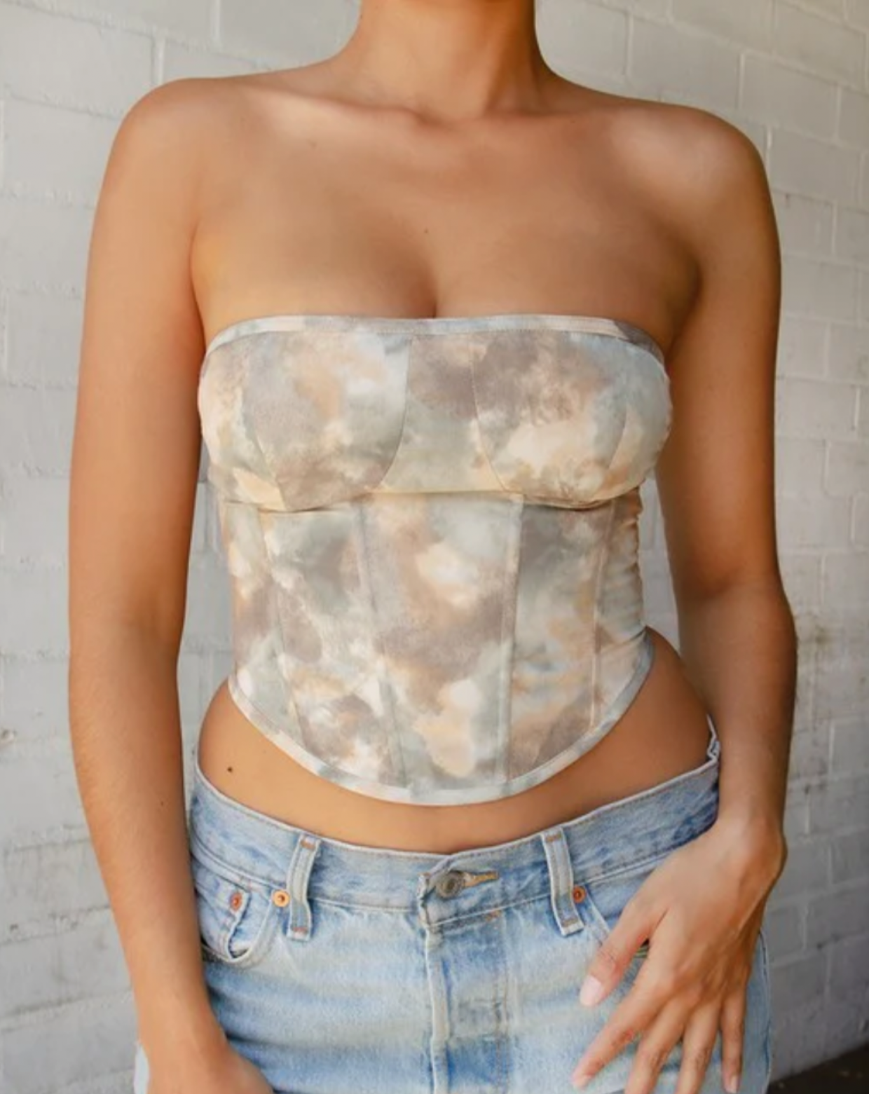 Luna Bustier Tonal Tie Dye Print Sleeveless Asymmetrical Corset Top