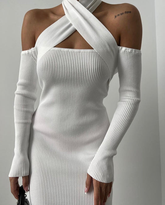 PRE-ORDER Nala Solid Ribbed Knit Maxi Dress - White