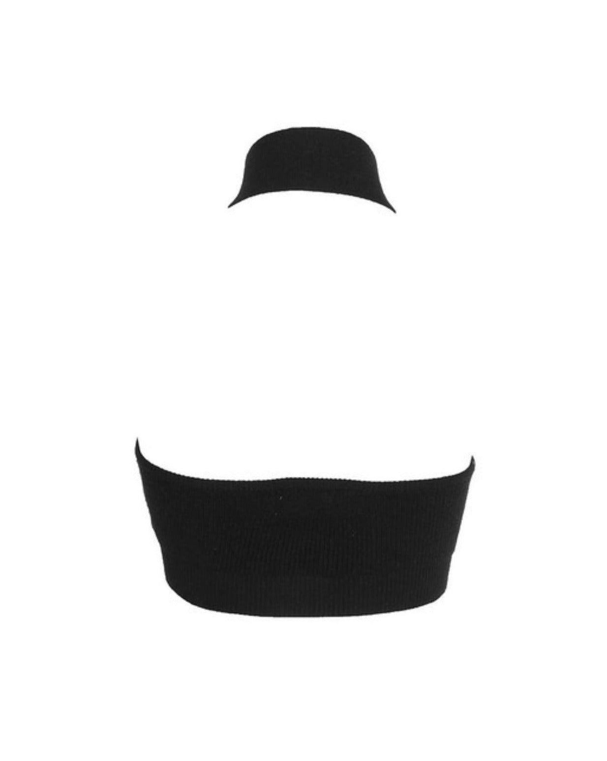 BLACK RIB KNIT HALTER TWIST CROP TOP