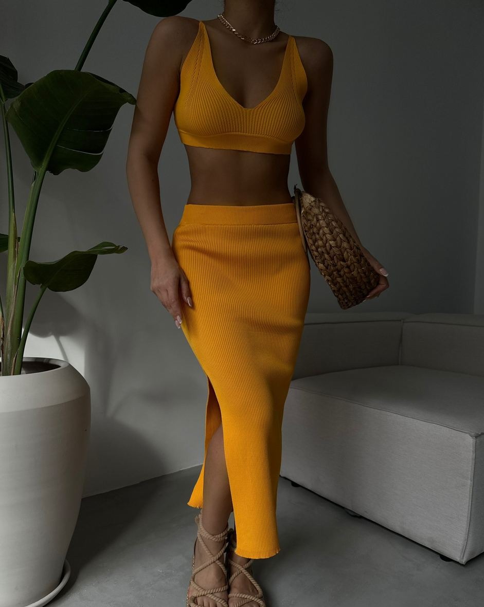 PRE-ORDER Ibiza Crop Top & Slit Maxi Skirt Set Mustard