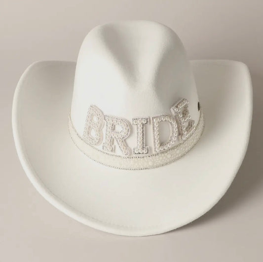 Pearl-Embellished Bridal Cowboy Hat in Vegan Felt