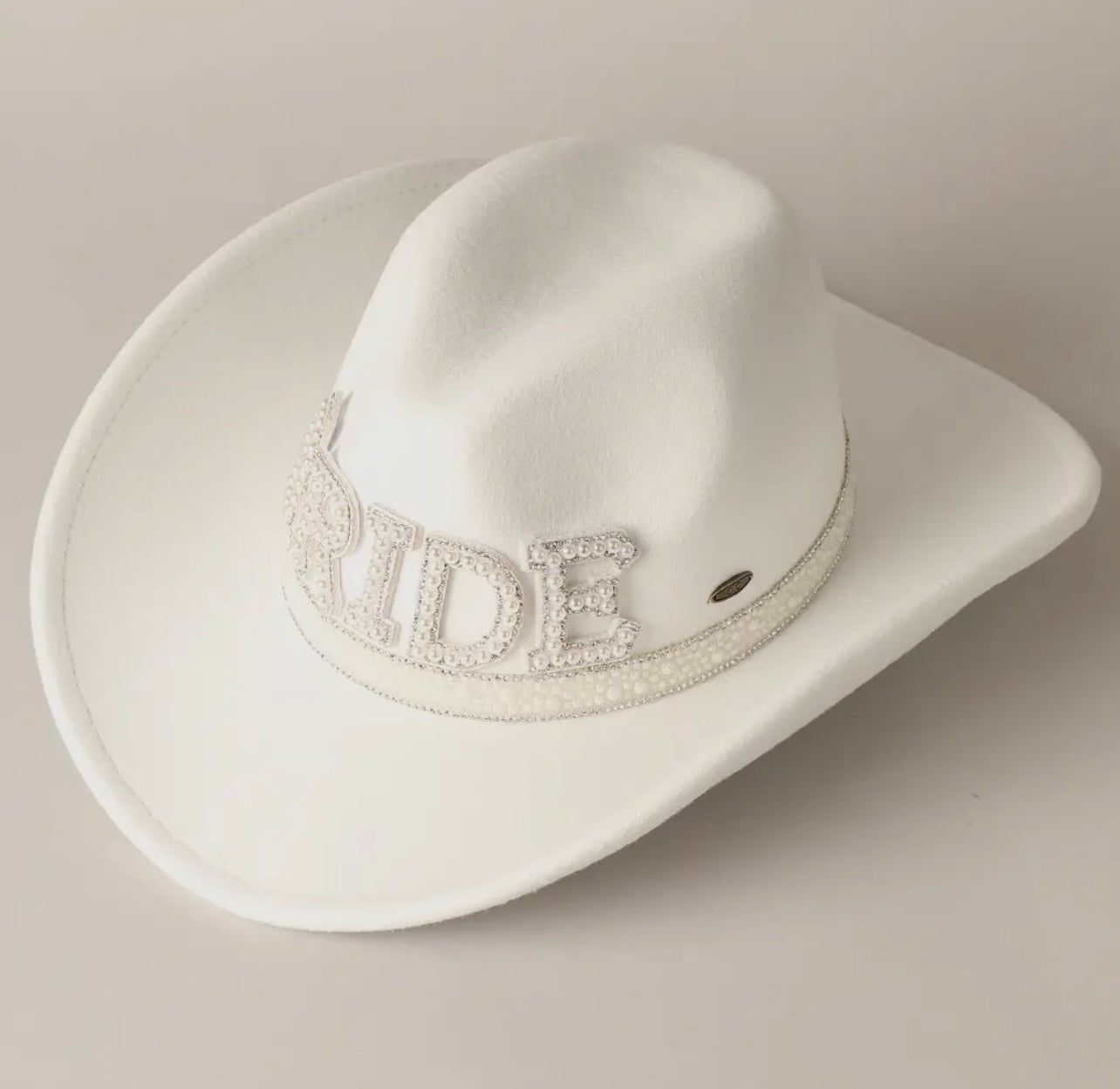 Pearl-Embellished Bridal Cowboy Hat in Vegan Felt