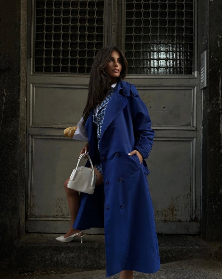 Aisha Blue Trench Maxi Coat