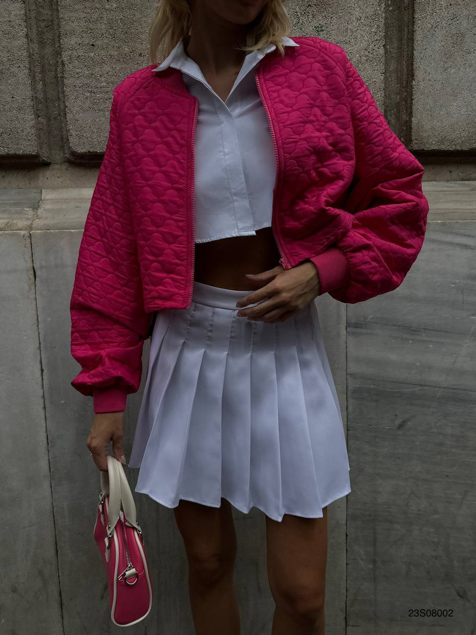 Azure Pink Quilted Bomber Jacket