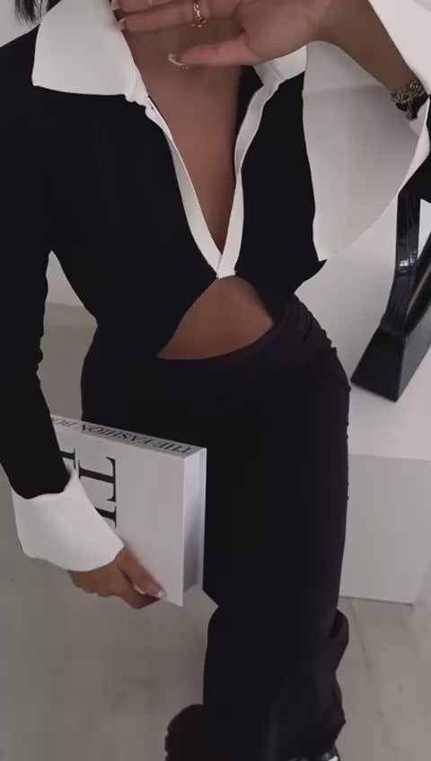 Jodi Black Collar Cutout Long Sleeve Crop Top video