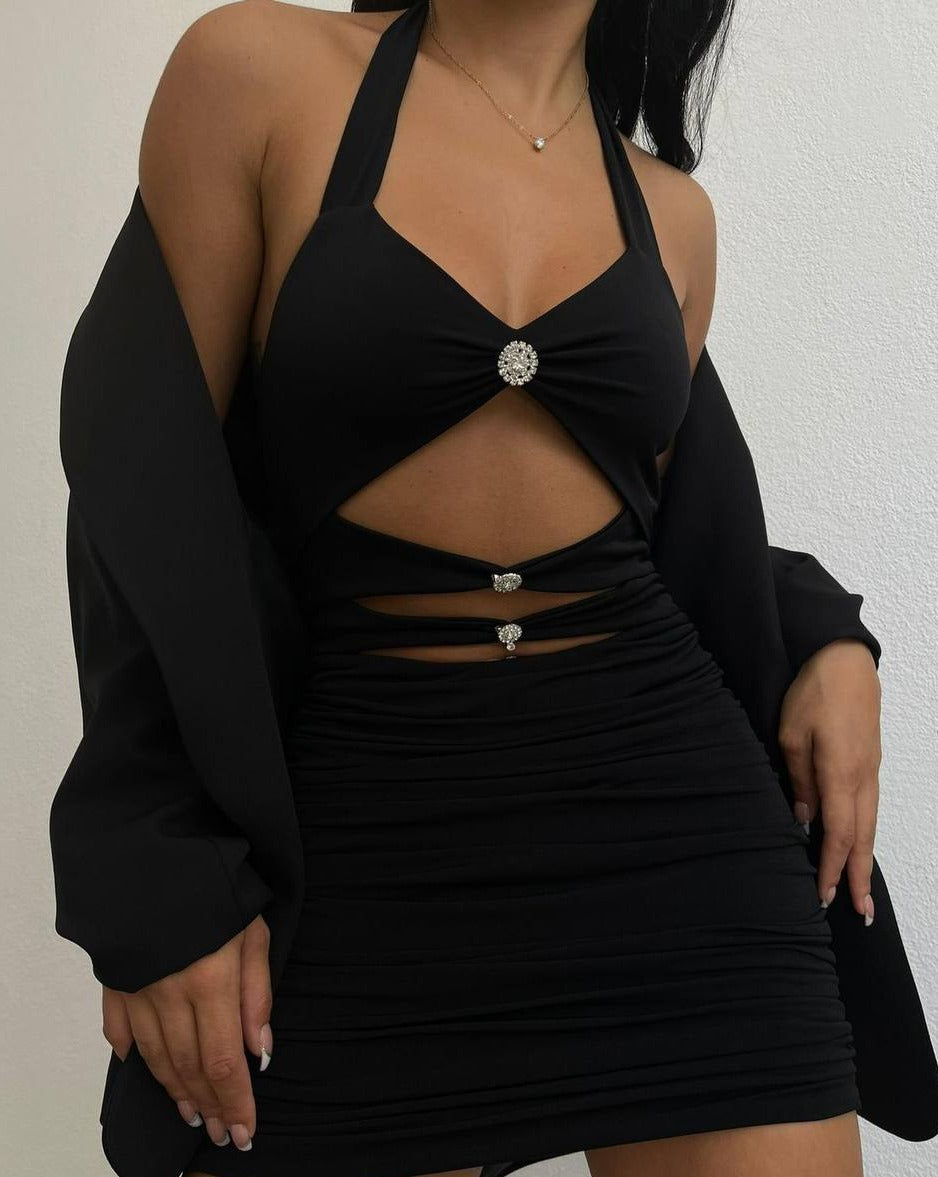 Stylish Cut-Out Detail on Zahra Black Mini Dress
