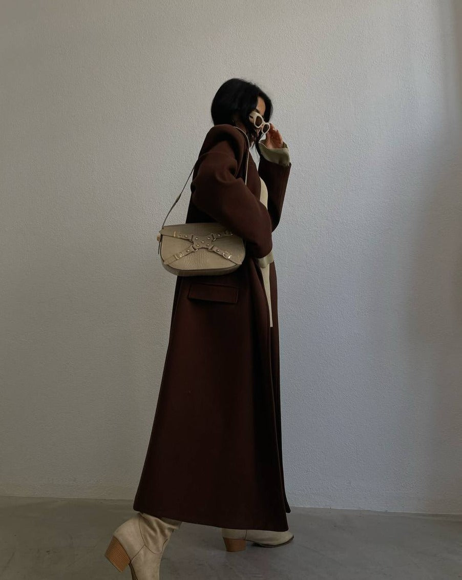 Stylish Women's Long Winter Outerwear - Stassie Oversized Brown Maxi Coat