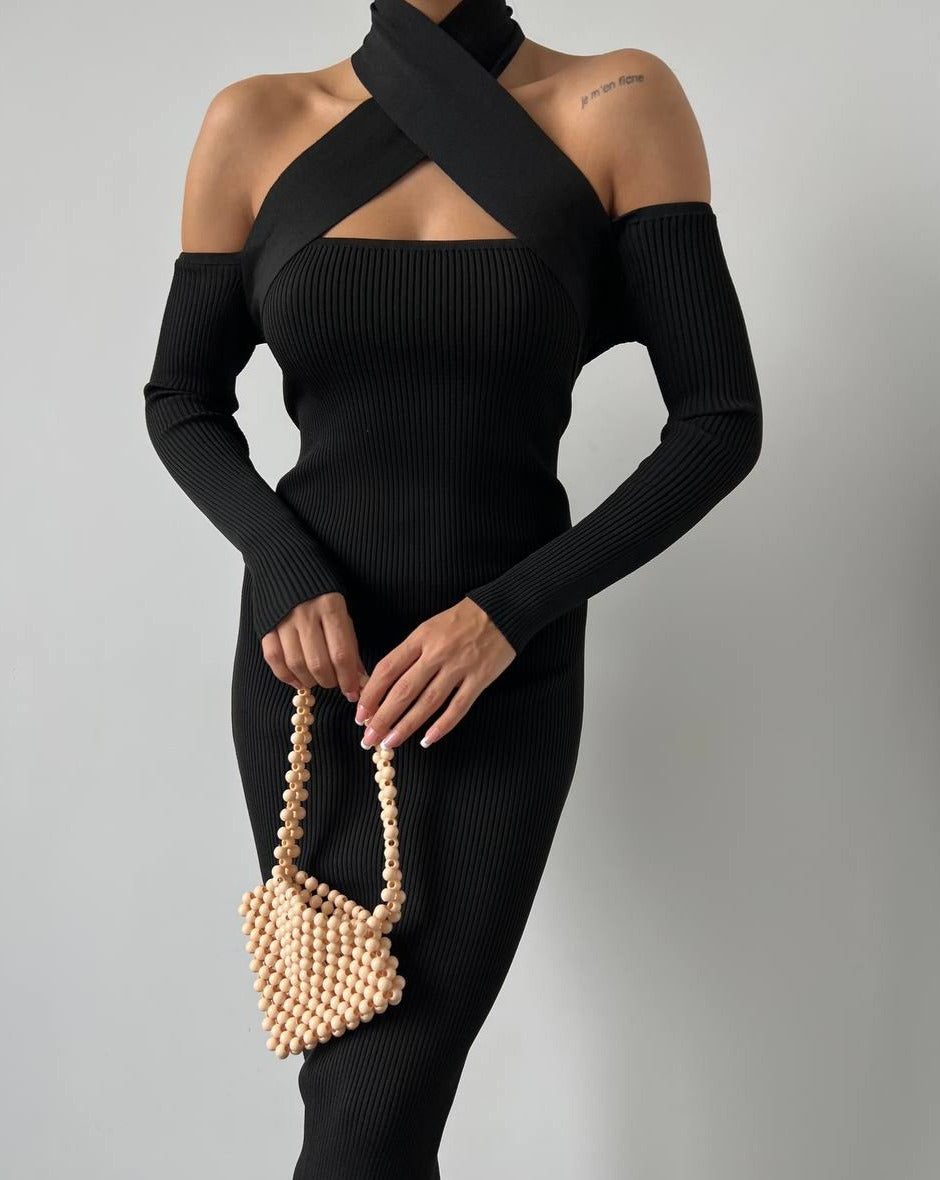 PRE-ORDER Nala Solid Ribbed Knit Maxi Dress - Black