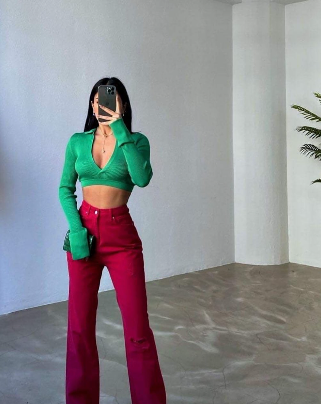 Ava Green Ribbed Crop Top Paired with High-Waisted Jeans - Outfit Idea