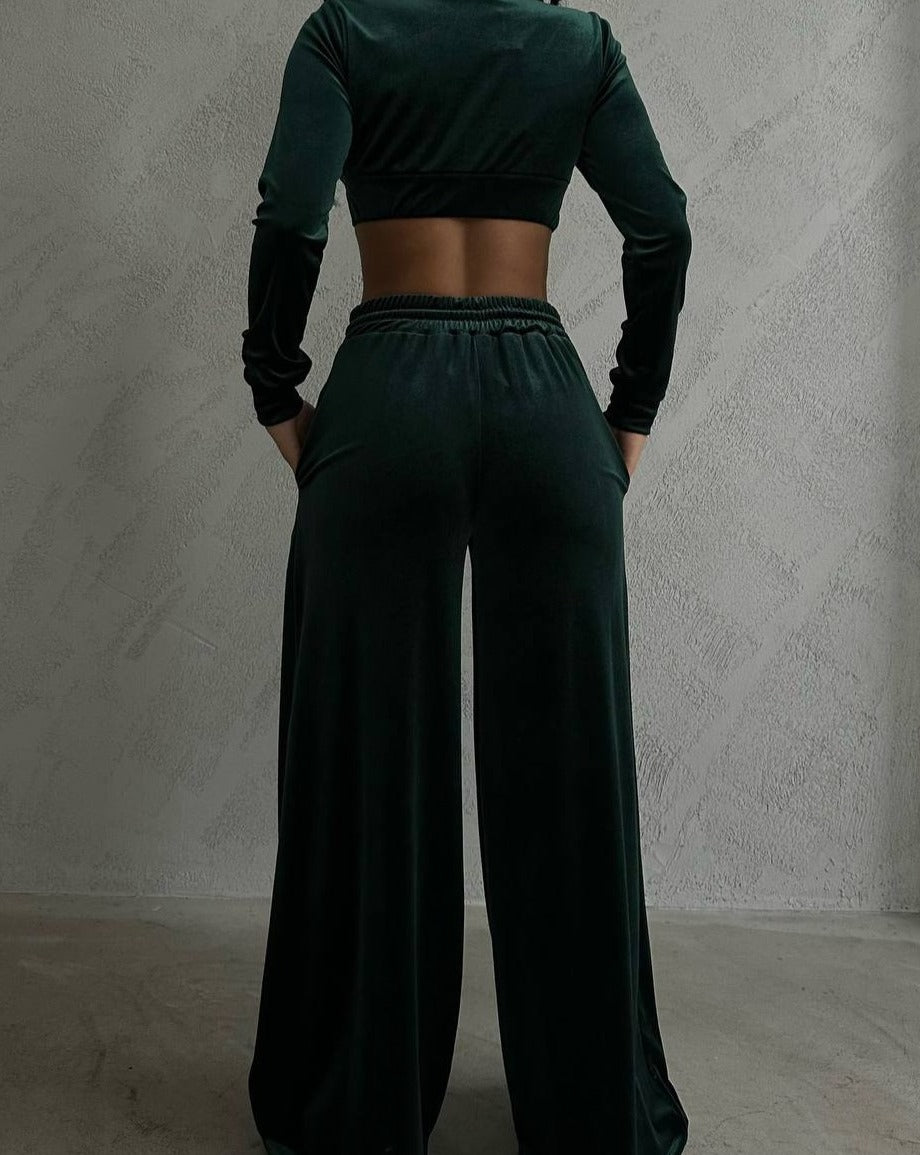 Green velvet tracksuit set - side view