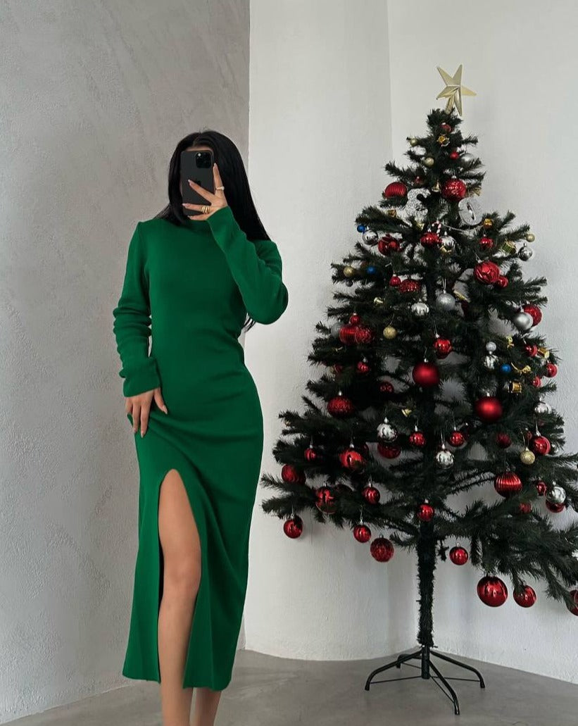 ADIKA Ribbed Maxi Sweater Dress in Green