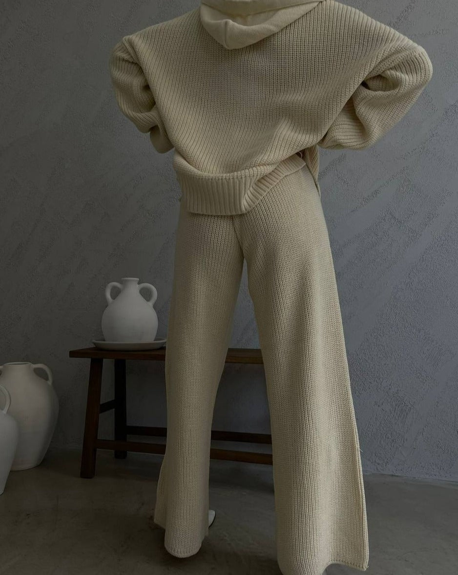 Jovie Rib Knit Cashmere Blend Oversized Sweater & Trouser Set In Beige