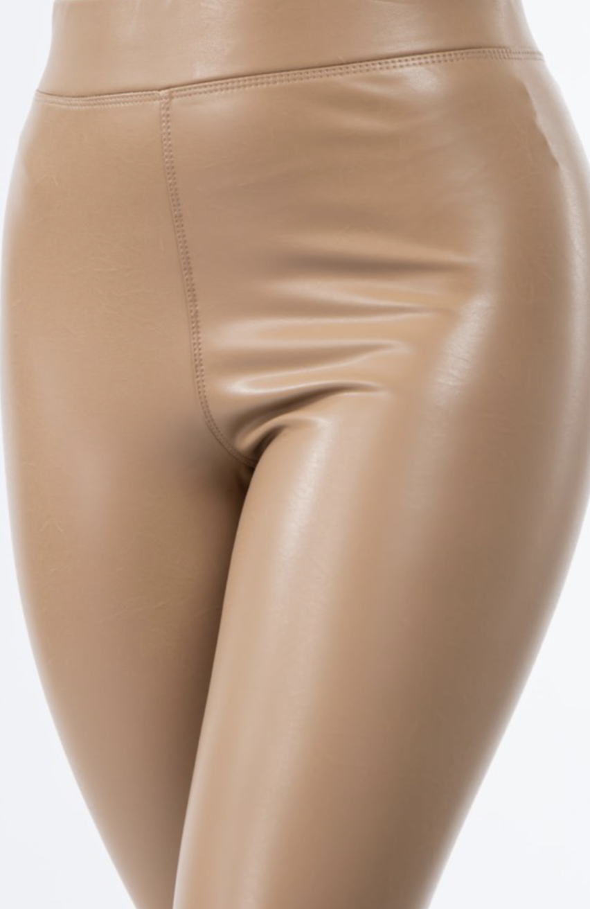 VAL CAPPUCCINO HIGH WAISTED LEATHER LEGGINGS - Samunsboutique