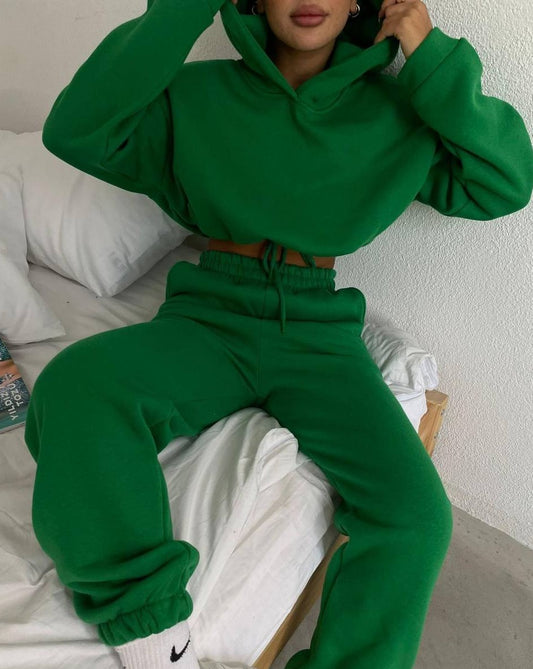 Yuri green sweat set featuring an oversized hoodie and pull-on style sweatpants