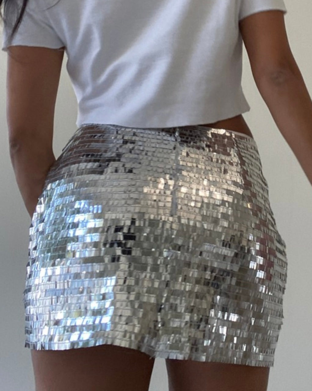 Kimmy Sequin Low Waist Mini Skirt In Silver