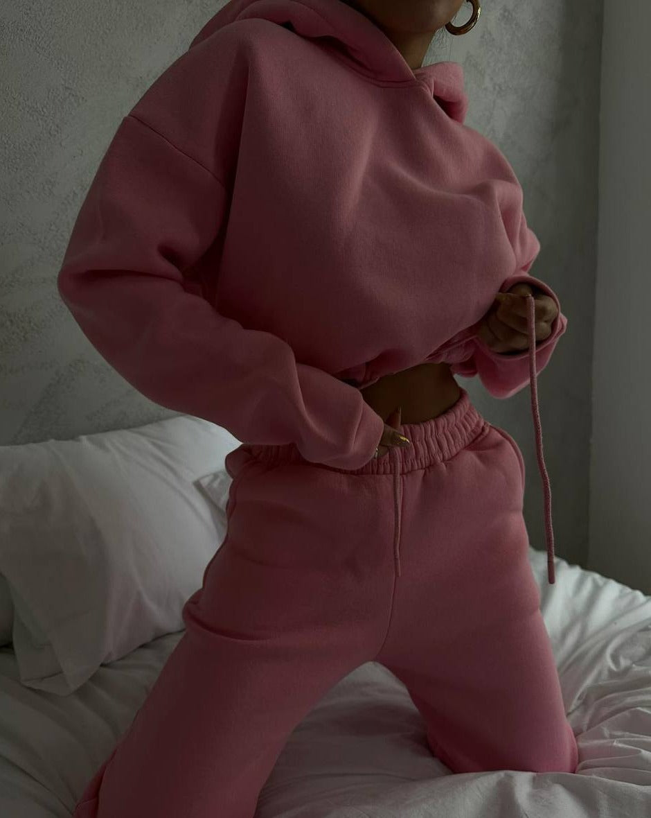 Pink cotton sweat set with oversized hoodie and drawstring sweatpants