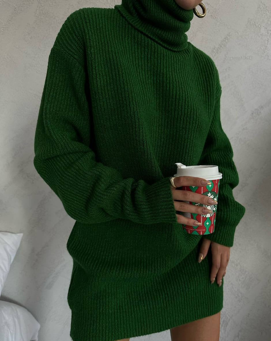 Cozy green knit sweater dress