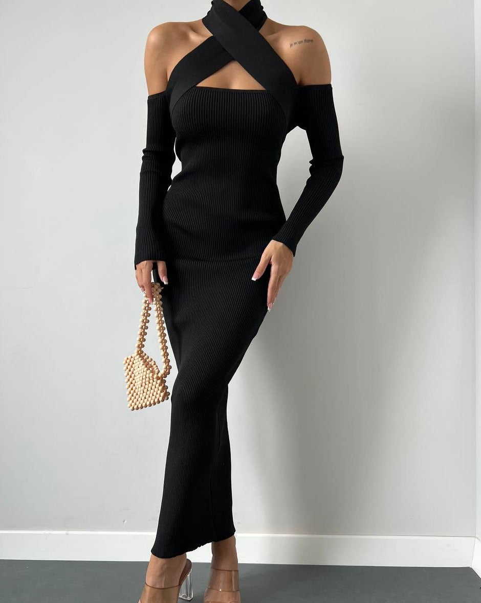 PRE-ORDER Nala Solid Ribbed Knit Maxi Dress - Black